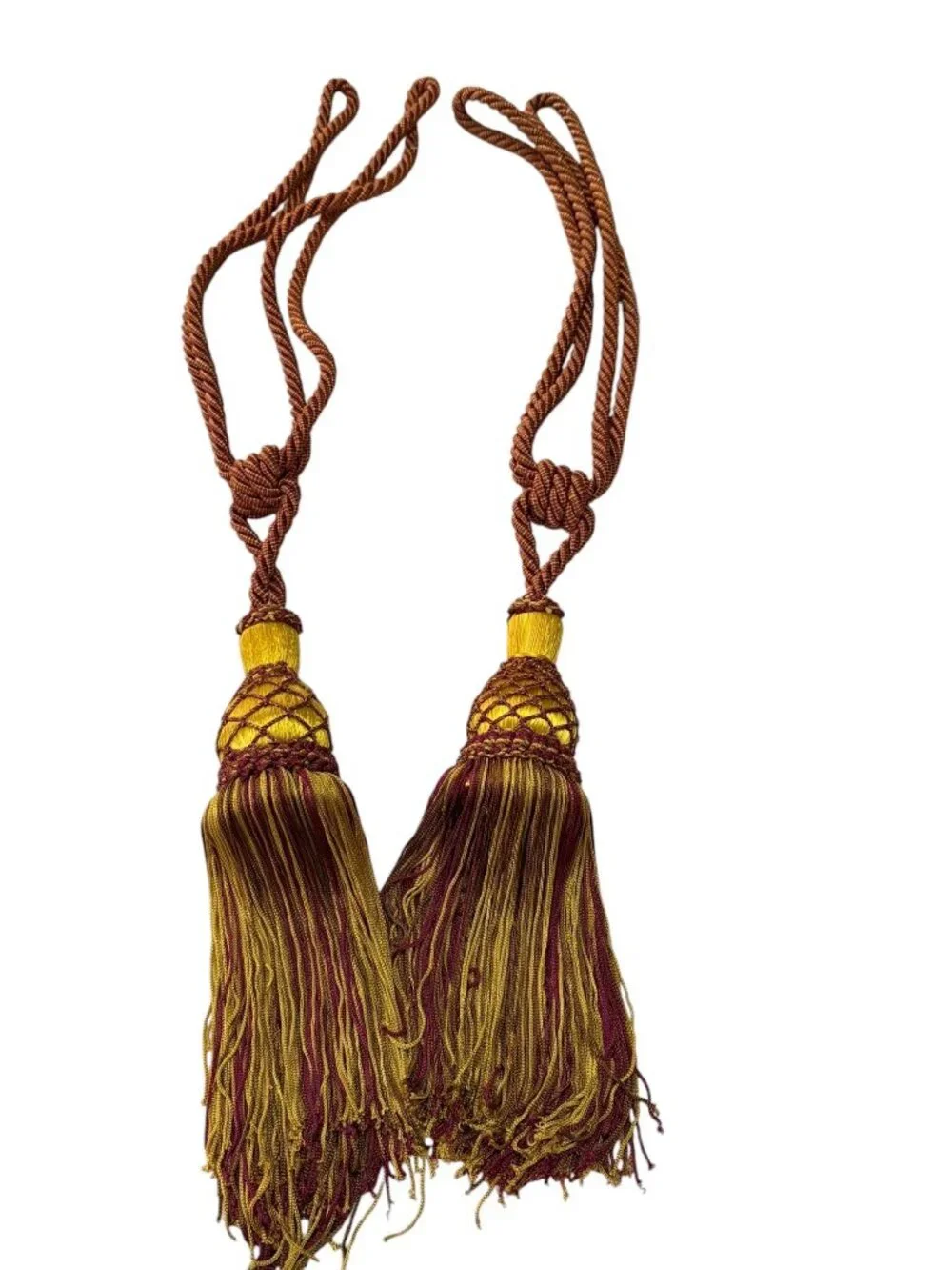Vintage Decorative Curtain Tiebacks Double Tassel Rope Tie Backs Gold Burgundy 2